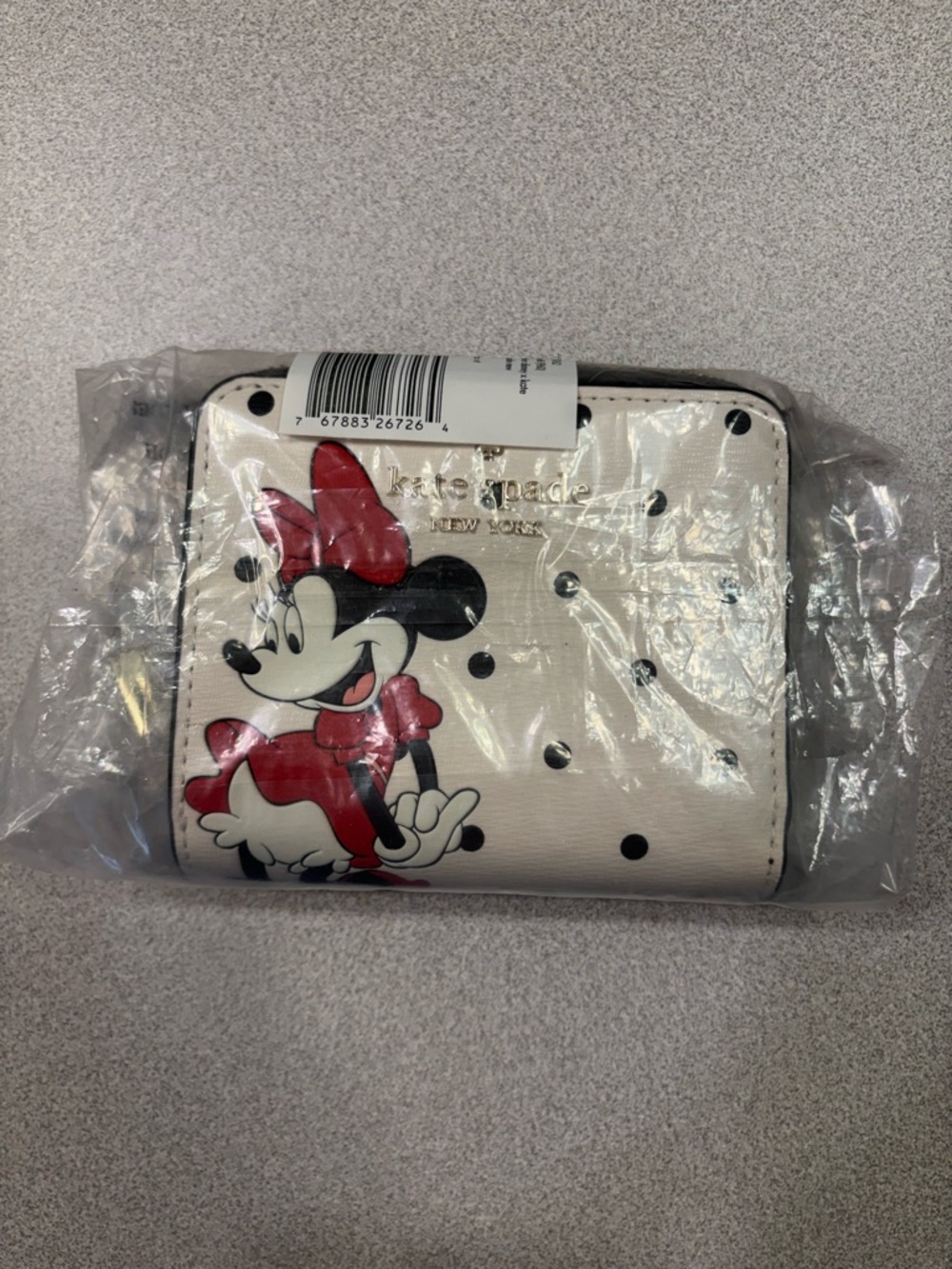 kate spade White Polka Dot Minnie Mouse Compact Wallet with Red Accents